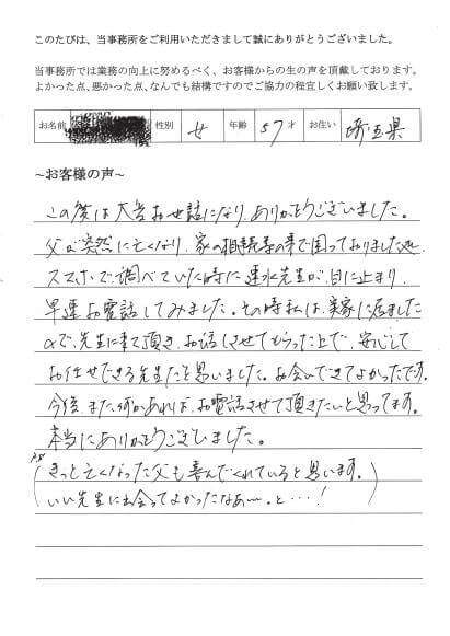 相続登記のお客様の声　(平成２５年１２月２９日)