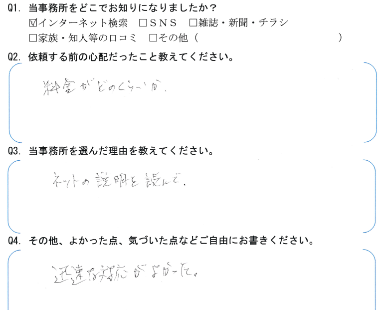 抵当権抹消登記のお客様の声　【令和４年２月２２日】